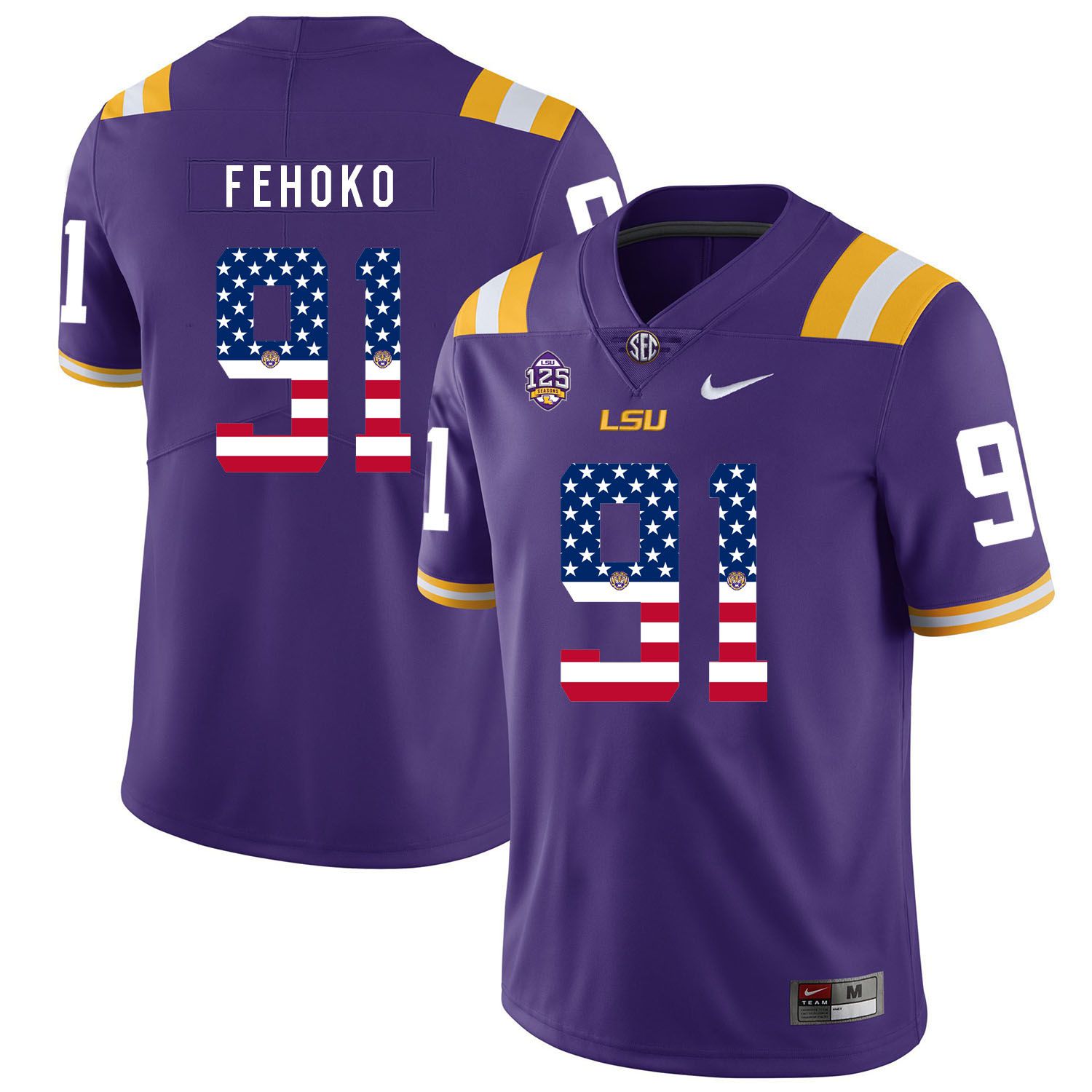 Men LSU Tigers 91 Fehoko Purple Flag Customized NCAA Jerseys